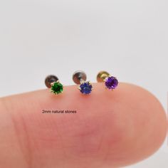 Metal: 14k solid gold, Not Plated or Filled Available Gold color: Yellow gold  Stone: Amethyst, Blue Sapphire, Tsavorite (all of them are natural stone) Thickness: 0.82mm(20G)  Stamp:14k on top and gold push back, no stamp on titanium back, ★ Stone size, 2mm  ★Threadless Push Pin (Flat Back) ★ We have two different materials of Push back for you choose: ● One is 14k solid gold with length : 6mm(standard), 8mm, 10mm (long)  ● Another is implanted grade titanium push back in size 5mm(short) 6mm 8m Sterling Silver Birthstone Piercings, Round Tanzanite Jewelry Gift, Hypoallergenic 14k Gold Green Jewelry, Adjustable Green Amethyst Jewelry, Hypoallergenic Green 14k Gold Jewelry, Nickel-free Yellow Gold May Birthstone Jewelry, Nickel-free Yellow Gold Jewelry For May Birthstone, Nickel Free Yellow Gold Jewelry For May Birthstone, Dainty Tanzanite Birthstone Jewelry