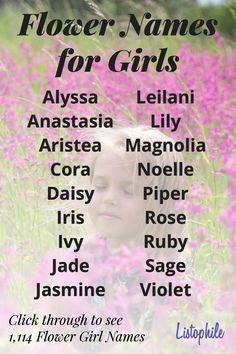 a poster with the names of flowers for girls