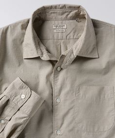 In an understated small check pattern, our Clarke Shirt is a simply perfect addition to your wardrobe. The design and colors blend well with cool-weather jeans or chinos. Features a throat latch that can be worn buttoned or open. Back center box pleat, and signature vertical locker loop. 100% Cotton Poplin Adjustable throat latch Spread collar Chest pocket Imported Machine wash Classic Plaid Tops For Business Casual, Gingham Cotton Shirt For Business Casual, Business Casual Gingham Cotton Shirt, Cotton Gingham Shirt For Business Casual, Classic Plaid Shirt For Everyday, Classic Plaid Shirt With Welt Pockets, Business Gingham Cotton Top, Casual Cotton Shirt With Houndstooth Pattern, Classic Gingham Shirt For Fall