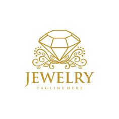 the jewelery logo is shown in gold and white with an elegant diamond on it