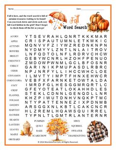 an autumn word search is shown in this image