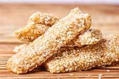 sesame seed dog treats stacked on top of each other