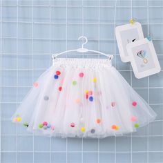 Tutu - Colorful Pom Pom Tulle Tutu 3M-10Y Princess Mini Dress, Tutu En Tulle, Crochet Costumes, Pom Pon, Ballerina Tutu, Ball Skirt, Dress Children, Princess Skirt, Tulle Tutu Skirt