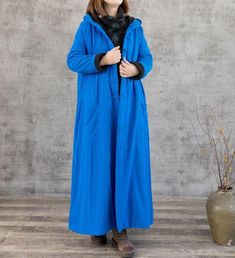 Women's winter Tunic Dress Hooded robe plus velvet dress | Etsy Casual Cotton Maxi Dress For Winter, Blue Bohemian Linen Long Sleeve Dress, Blue Bohemian Long Sleeve Linen Dress, Blue Linen Long Sleeve Maxi Dress, Lagenlook Long Sleeve Linen Dress, Blue Linen Long Sleeve Dress With Relaxed Fit, Blue Linen Dress With Long Sleeves, Blue Linen Dress With Long Sleeves, Relaxed Fit, Casual Blue Linen Long Sleeve Dress