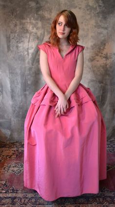 "This is an extraordinary costume piece from a theater company. Made of a saturated pink stiff ribbed nylon fabric. There is a very small (half-inch) space where the zipper has pulled away from the fabric at the side. Otherwise, the dress is in great condition. Petticoat is not included.  Measurements: Waist ~26\" Bust ~34\" Length ~55\" International buyers: Please check your countries customs fees, they are not included in our shipping rates." Pink Vintage Dress For Costume Party, Pink Stretch Dress For Costume Party, Aqua Blue Dress, Hoop Dress, Absolutely Fabulous, Nylon Fabric, Fifty Shades, Fantasy Fashion, Lovely Dresses