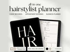 the hair stylist planner has been designed to look like it is in black and white