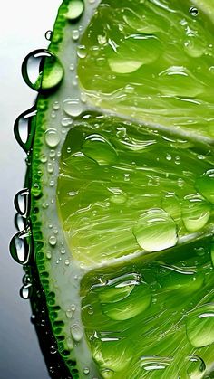 a slice of lime with water drops on it