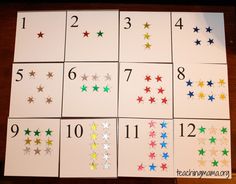 the numbers and stars are arranged in rows