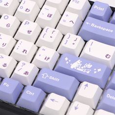 a close up view of a keyboard with chinese characters on the keys and symbols painted on it