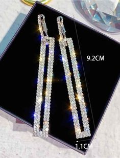 Luxury Long Rhinestone Rectangle Drop Earrings.  These earrings are timeless and sophisticated. Long Earrings Silver, Silver Earrings Wedding, Geometric Crystal, Rectangular Earrings, Usa Jewelry, Crystal Dangle Earrings, Tassel Drop Earrings, Long Drop Earrings, Party Earrings