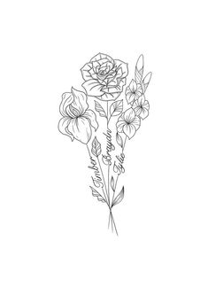 a black and white drawing of flowers