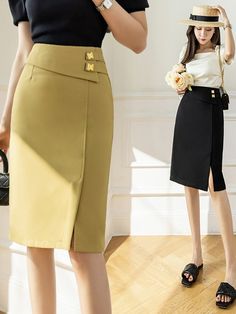 Office Lady High Waist All-match Summer Sexy Women Solid Color Split O – jetechband Office Skirt Outfits Women, Office Wear Outfit, Cotton Tops Designs, Womens Skirt Outfits, Office Wear Women, Knee Length Skirt Pencil, Elegant Dresses Classy, Stylish Work Outfits, Lovely Clothes