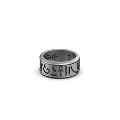 "Rotating Egyptian Hieroglyphic Wedding Band Ring - Ancient Egypt Symbolism, Engraved Pharaoh Style, Mystical Cultural Elegance Step into the mystique of ancient Egypt with our Hieroglyphic Band. This meticulously crafted ring is a testament to the grandeur of Egyptian civilization. Adorned with engraved hieroglyphs and featuring the iconic Ankh symbol, it captures the essence of Egypt's rich cultural heritage. The rotating Ankh ring adds an element of fascination to your style, allowing you to Spiritual Engraved Wedding Ring, Symbolic Wedding Jewelry With Engraving Option, Symbolic Etched Wedding Ring, Symbolic Etched Engraved Wedding Ring, Symbolic Engraved Wedding Ring With Engraving Option, Spiritual Adjustable Engraved Wedding Ring, Adjustable Spiritual Engraved Wedding Ring, Adjustable Engraved Spiritual Ring For Wedding, Adjustable Spiritual Engraved Ring For Wedding