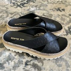 Super Classy But Comfy Black Wedge Sandals. Nwt Size 37 (So Around 6.5-7 In Us Women’s) All Black Shoes, Black Wedge, Black Wedge Sandals, Wedge Sandals, Women's Shoes Sandals, All Black, Black Shoes, Shoes Sandals, Wedges