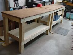 a workbench is being built in a garage