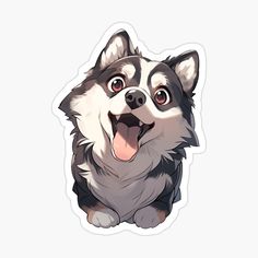 a husky dog with its tongue out sticker