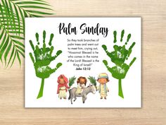 an image of palm sunday card with handprints and children's hands on it