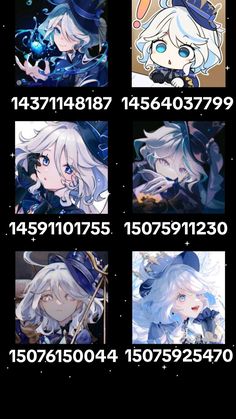 an anime character is shown in four different frames with the same name and number on it