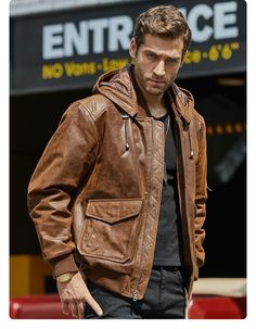 This brown-colored jacket for men is a perfect symbol of style and sophistication. The moto & Biker styled coat is designed with a detachable hood and a zipper closure. It's a pigskin made jacket with a polyester lining that has standard thickness, regular clothing length, full-length sleeves, and a turndown collar. 

Specifications
Brand Name: GeraldBlack
Material: Pigskin
Collar: Turn-down Collar
Detachable Part: Hat Detachable
Clothing Length: REGULAR
Lining Material: Polyester
Hooded: Yes
Mo Brown Hooded Biker Jacket With Pockets, Brown Hooded Biker Jacket For Fall, Brown Hooded Biker Jacket With Zipper Closure, Hooded Leather Jacket For Outdoor Fall, Casual Brown Hooded Biker Jacket, Brown Hooded Outerwear With Zipper Closure, Fall Outdoor Leather Jacket With Double-lined Hood, Brown Leather Hooded Jacket For Winter, Brown Leather Hooded Winter Jacket