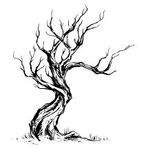 a black and white drawing of a bare tree