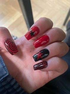 Goth Nails, Pretty Gel Nails, Nail Swag, Black Nail, Star Nails, Fire Nails, Funky Nails