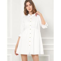 Designed with the shirt style, this dress makes weekend dressing simple with its relaxed fit shape. With the bright color, this piece is styled with a button-through design and finished with the tie detailing on the sleeves for a touch of femininity. Framed with a collar neckline and contemporary cropped sleeves, the waistline flows out into a lightly pleated flared skirt for a feminine finish that wears well with anything from sandals to trainers.