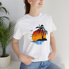 Sunset Sunshine T-shirt, Design  shirt for women and men summer vacation. This is a great gift for Beach Lovers and Sunset Lovers. White Tropical T-shirt For Beach Season, White Summer T-shirt With Custom Print, Casual Crew Neck Shirt For Family Vacation, Vacation Cotton T-shirt With Custom Print, White T-shirt For Family Beach Vacation, Summer Crew Neck Shirt For Family Vacation, Short Sleeve Shirt For Family Beach Vacation, White Shirt For Family Vacation In Summer, White Shirt For Family Vacation And Summer