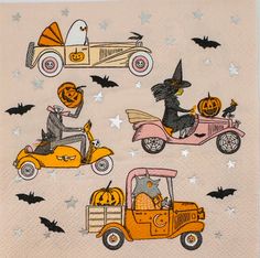 halloween napkins with cats and pumpkins on them