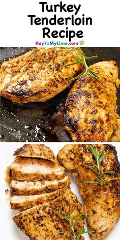 grilled chicken with rosemary garnish on the side and text overlay that reads turkey