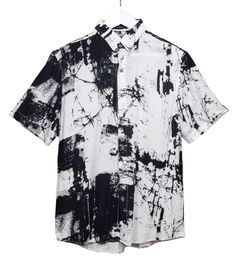 Shirts made of viscose with black and white abstract print. Viscose shirts have several distinctive features: 1. Comfort: Viscose is a soft and lightweight material, which makes viscose shirts very comfortable to wear. 2. Breathability: Viscose is a breathable fabric, meaning it allows air to circulate through the fabric, keeping your body cool and dry. 3. Softness: Viscose has a soft and silky texture, which makes viscose shirts pleasant to the touch. 4. Flowiness: Viscose has a natural, flowy Viscose Shirts, Abstract Shirt, Mens Dress Shirts, Handmade Shirts, Mens Dress, Trend Forecasting, Black And White Abstract, Shirt Short Sleeve, Look Plus