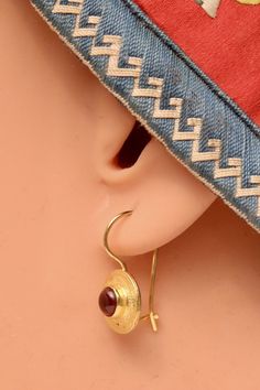 Athena 14k Gold and Garnet Earrings Greek Earrings, Greek Design, Garnet Earrings, Rhodolite Garnet, Pierced Ears, Ear Piercings, Garnet, Highlights, Hoop Earrings