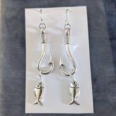 pair of fish hook earrings in sterling steel