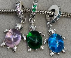 Blue Charm Bracelets For The Beach, Pandora Sea Charm, Pandora Turtle Charm, Silver Turtle Jewelry For Gifts, Emerald Blue, Turtle Charm, Pink Topaz, Colour Star, Emerald Stone