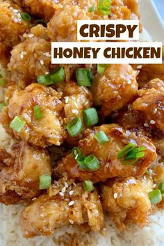 crispy honey chicken over white rice with green onions