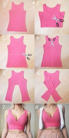 instructions to make a pink top with white polka dots