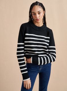 Mini Marin Sweater Stripe – La Ligne Everyday Winter Outfits, Marin Sweater, Sweater Stripe, Chelsea Girls, Moto Pants, 2023 Wishlist, Stripe Outfits, Marine Layer, Sweater Outfit