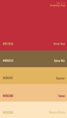 the color scheme for different types of paint colors and their names are shown in red, brown