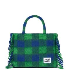 MC2 Saint Barth Vanity Blanket Shoulder Bag With Green And Blue Check | italist, ALWAYS LIKE A SALE Blue Fringe Bags For Daily Use, Blue Fringe Tote Shoulder Bag, Blue Fringe Shoulder Bag For Daily Use, Green Travel Bag With Fringe, Green Fringe Travel Bag, Edge Logo, Micro Print, Key Bag, Saint Barth