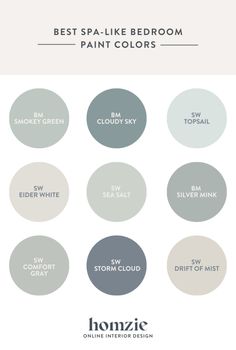 the best spa like bedroom paint colors for every room in your home, including gray and white