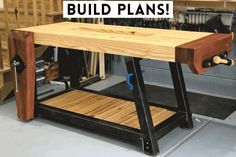 a workbench made out of wood and metal