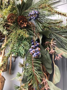 Wreath Natural, Fall Swags, Blue Berries, Wreaths For Sale, Christmas Front Doors, Seeded Eucalyptus, Brass Bell, Brass Bells, Wreath Forms