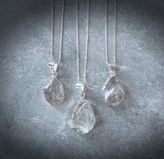 "Herkimer diamond Necklace. These are absolutely gorgeous large high quality herkimer diamonds that have been set into sterling silver. Each pendant is hanging on a sterling silver chain of your choice. The herkimer stones have a clear color with specks of hydrocarbon unique to this stone, making each one different. Item description: Stone: Herkimer Diamond Metal: Sterling Silver .925 Finsh: Faceted Shape: Assorted Size: 1 1/4\" - 1 1/2\" by 1/2\"- 7/8\" *approximate, includes bail Chain: Cable, Classic Crystal Gemstone Necklaces, Classic Crystal Gemstone Necklace, Classic Crystal Necklace With Gemstone, Diamond White Crystal Drop Necklaces, Silver Gemstone Crystal Necklace For Wedding, Diamond White Crystal Drop Necklace, Silver Crystal Gemstone Necklace For Wedding, Diamond Drop Necklace With Gemstone, Diamond White Necklaces With Stones For Anniversary