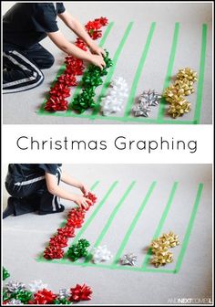 two pictures showing how to make christmas graphing