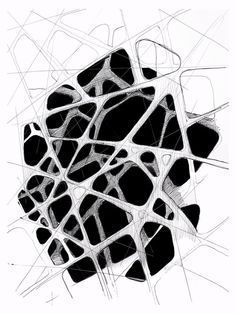 black and white drawing of an abstract structure