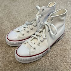 Never Worn, No Box White Canvas Shoes With Round Toe For School, White Ankle-high Canvas Shoes For Streetwear, White Canvas Shoes With Rubber Sole For School, White Low-top Canvas Shoes For School, White Converse Canvas Shoes For School, White School Sneakers With Vulcanized Sole, White Vulcanized Sole Sneakers For School, High Top Platform Converse, Platform Converse