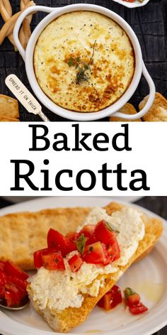 baked ricotta with tomatoes and bread on the side