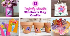 mothers day crafts for kids to make with paper flowers and handprinted pictures on them