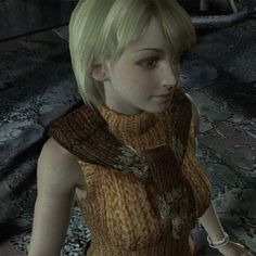 a woman with short blonde hair wearing a brown dress and snake print scarf around her neck