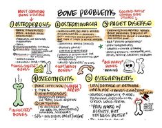 a hand drawn diagram with different types of items in it and the words bone problems