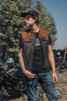 Designed by Fashion Racing Men's Dark brown Leather Vest ✂️ Want to see more leather vests and leather jackets ? Please click on https://www.etsy.com/shop/FashionRacing?section_id=21524124  * Premium grade genuine leather motorcycle vest * Two interior conceal & carry pockets with snap closure * Two waist pockets with zipper closure * Two breast pockets * Diamond stitch * Full interior leather facings around armhole and bottom opening * Collarless bound neck * Zipper  We will be able to make cus Rugged Leather Vest Outerwear, Fall Biker Vest For Outdoor, Fall Outdoor Biker Vest, Fall Leather Moto Vest, Moto Style Vest For Biker Events In Fall, Moto Vest For Biker Events In Fall, Biker Vest For Motorcycling In Fall, Fall Biker Vest For Motorcycling, Biker Style Vest For Biker Events